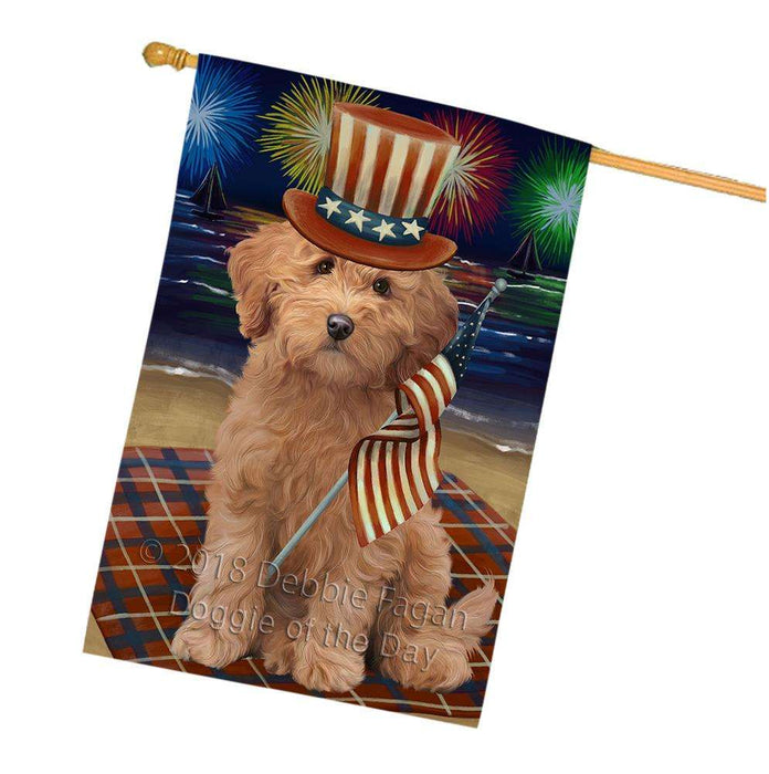 4th of July Independence Day Firework Goldendoodle Dog House Flag FLG52176