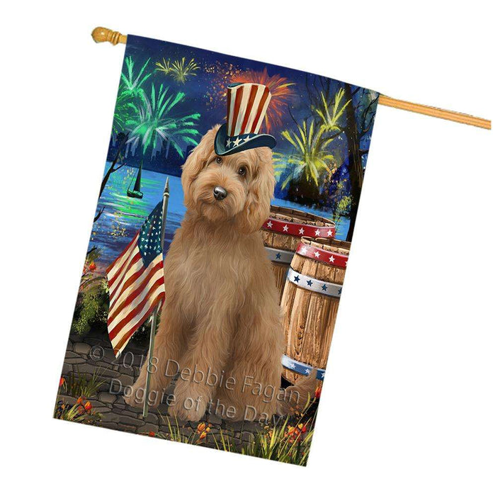 4th of July Independence Day Firework Goldendoodle Dog House Flag FLG54245