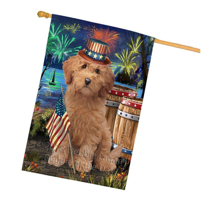 4th of July Independence Day Firework Goldendoodle Dog House Flag FLG54247