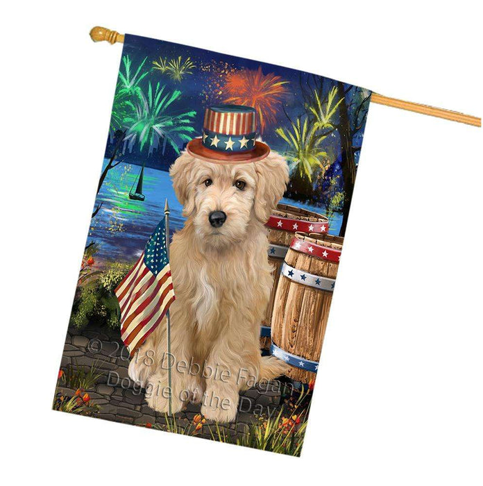 4th of July Independence Day Firework Goldendoodle Dog House Flag FLG54248