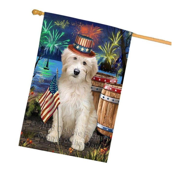 4th of July Independence Day Firework Goldendoodle Dog House Flag FLG54249