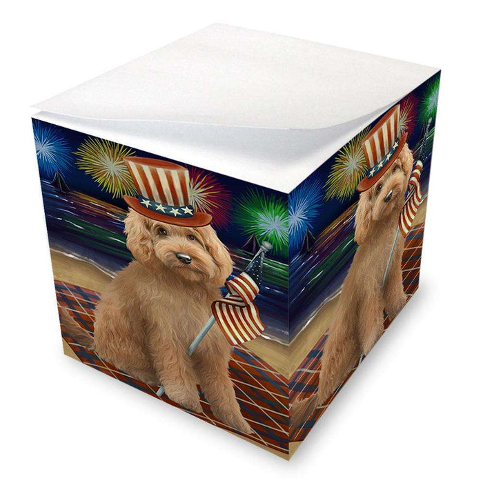 4th of July Independence Day Firework Goldendoodle Dog Note Cube NOC52039