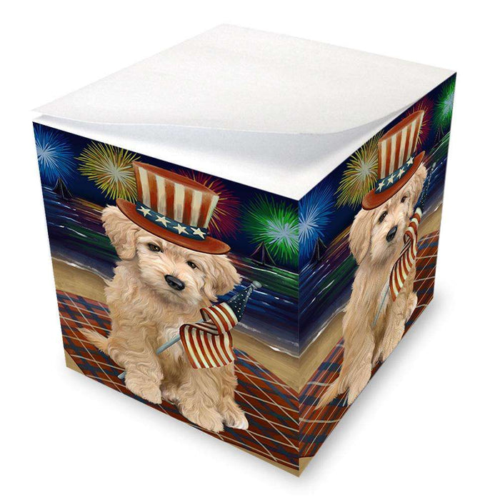 4th of July Independence Day Firework Goldendoodle Dog Note Cube NOC52041