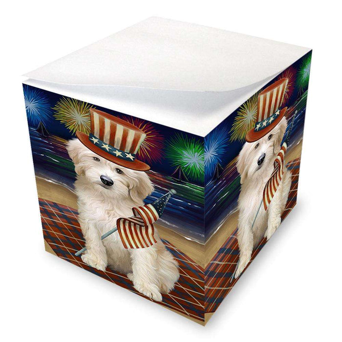 4th of July Independence Day Firework Goldendoodle Dog Note Cube NOC52042