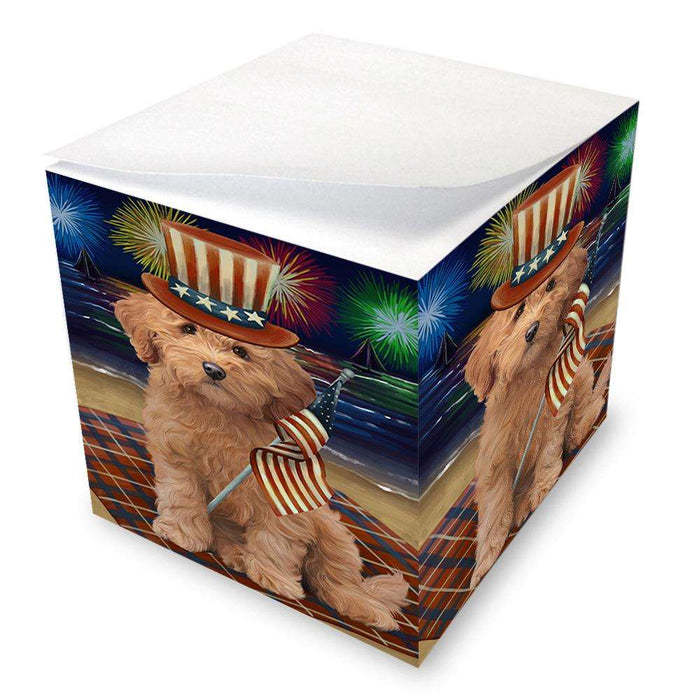 4th of July Independence Day Firework Goldendoodle Dog Note Cube NOC52043
