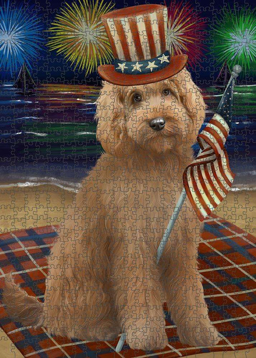 4th of July Independence Day Firework Goldendoodle Dog Puzzle with Photo Tin PUZL61218