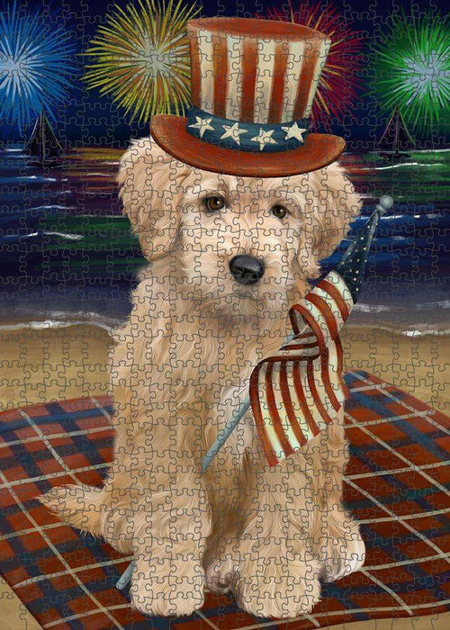 4th of July Independence Day Firework Goldendoodle Dog Puzzle with Photo Tin PUZL61224