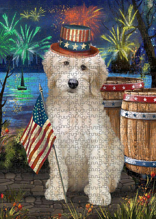 4th of July Independence Day Firework Goldendoodle Dog Puzzle with Photo Tin PUZL83360