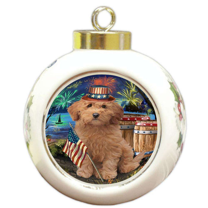 4th of July Independence Day Firework Goldendoodle Dog Round Ball Christmas Ornament RBPOR54049