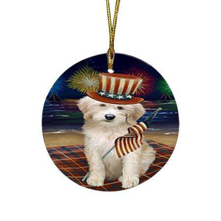 4th of July Independence Day Firework Goldendoodle Dog Round Flat Christmas Ornament RFPOR52033