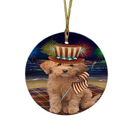 4th of July Independence Day Firework Goldendoodle Dog Round Flat Christmas Ornament RFPOR52034