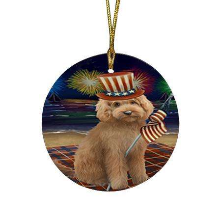 4th of July Independence Day Firework Goldendoodle Dog Round Flat Christmas Ornament RFPOR52420