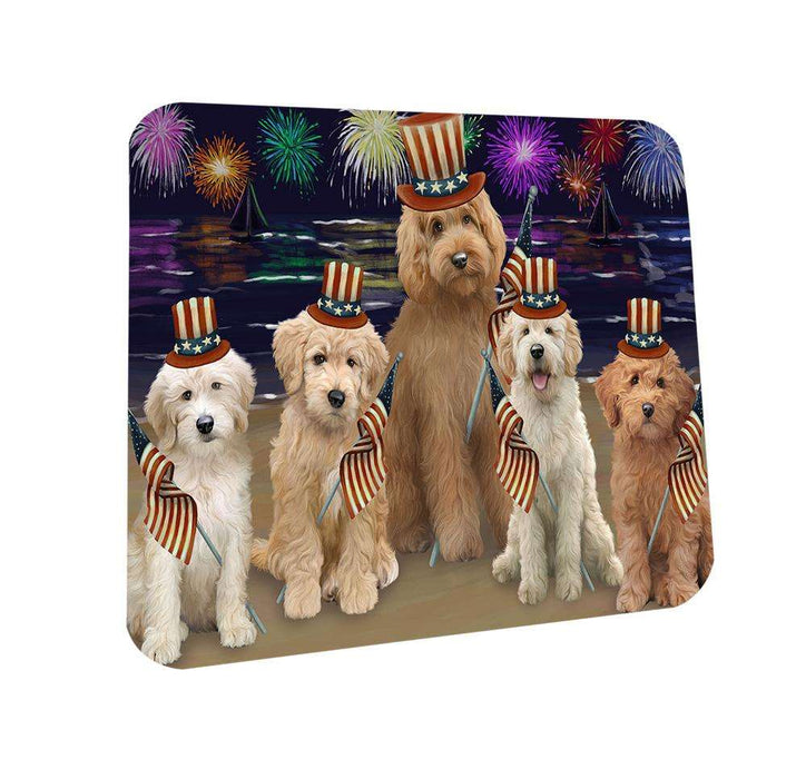 4th of July Independence Day Firework Goldendoodles Dog Coasters Set of 4 CST52389