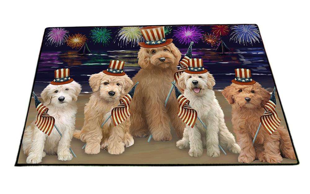 4th of July Independence Day Firework Goldendoodles Dog Floormat FLMS51678