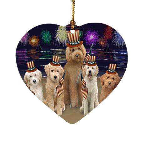 4th of July Independence Day Firework Goldendoodles Dog Heart Christmas Ornament HPOR52040