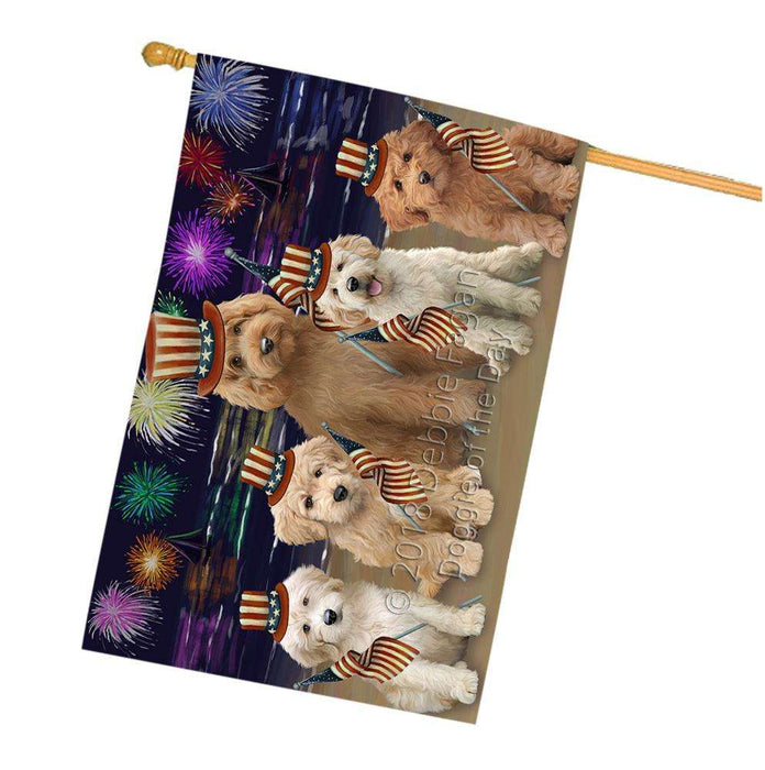 4th of July Independence Day Firework Goldendoodles Dog House Flag FLG52173