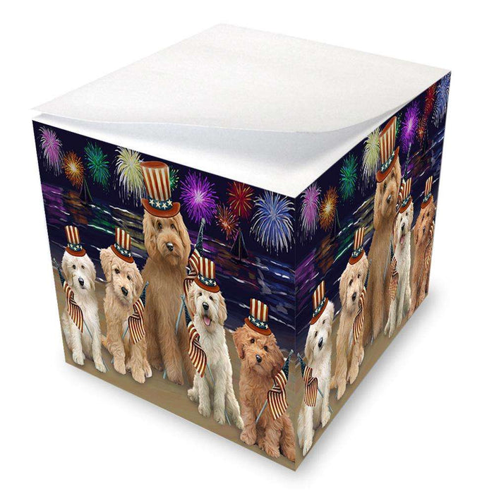 4th of July Independence Day Firework Goldendoodles Dog Note Cube NOC52040