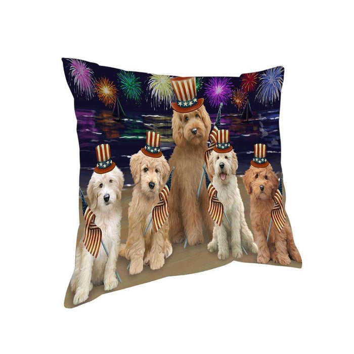 4th of July Independence Day Firework Goldendoodles Dog Pillow PIL64524