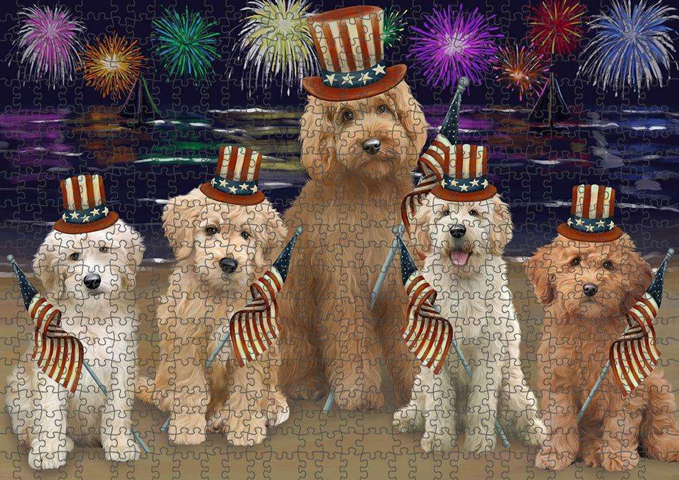 4th of July Independence Day Firework Goldendoodles Dog Puzzle with Photo Tin PUZL61221