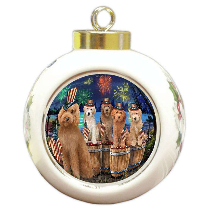 4th of July Independence Day Firework Goldendoodles Dog Round Ball Christmas Ornament RBPOR54110