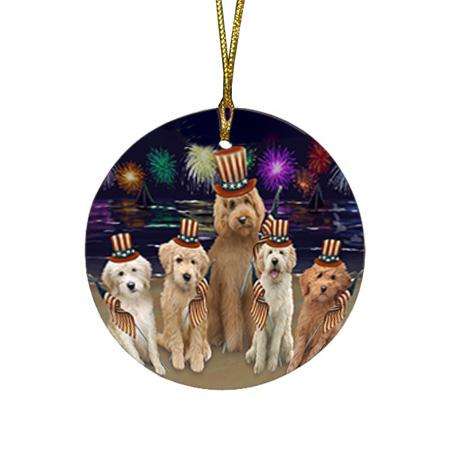 4th of July Independence Day Firework Goldendoodles Dog Round Flat Christmas Ornament RFPOR52031