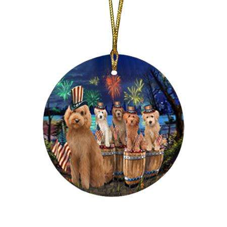 4th of July Independence Day Firework Goldendoodles Dog Round Flat Christmas Ornament RFPOR54101