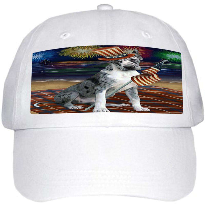 4th of July Independence Day Firework Great Dane Dog Ball Hat Cap HAT50469