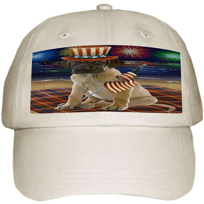 4th of July Independence Day Firework Great Dane Dog Ball Hat Cap HAT50481