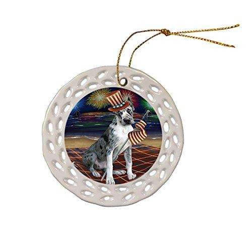 4th of July Independence Day Firework Great Dane Dog Ceramic Doily Ornament DPOR48912