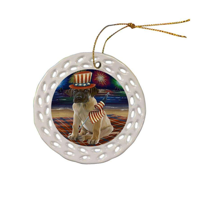 4th of July Independence Day Firework Great Dane Dog Ceramic Doily Ornament DPOR48916