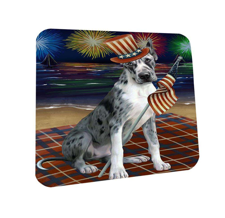 4th of July Independence Day Firework Great Dane Dog Coasters Set of 4 CST48871