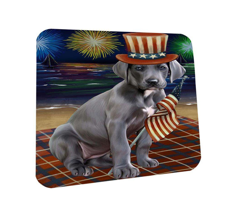 4th of July Independence Day Firework Great Dane Dog Coasters Set of 4 CST48874