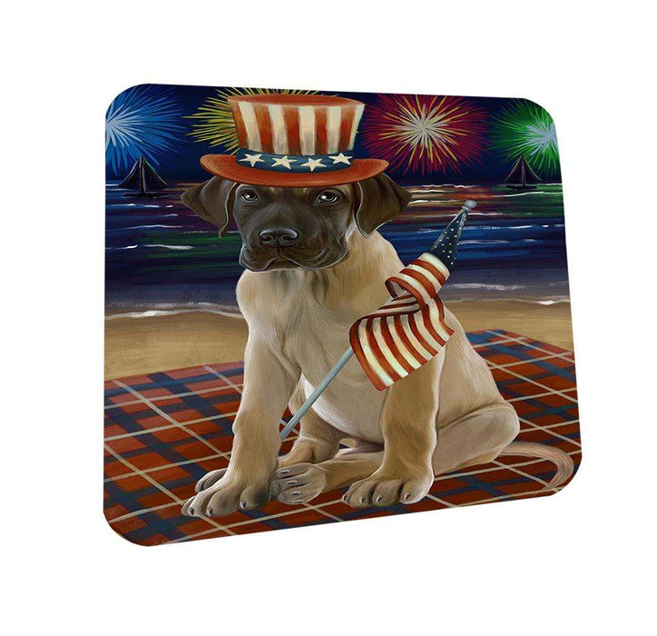 4th of July Independence Day Firework Great Dane Dog Coasters Set of 4 CST48875