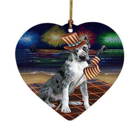 4th of July Independence Day Firework Great Dane Dog Heart Christmas Ornament HPOR48912