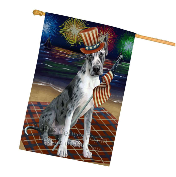 4th of July Independence Day Firework Great Dane Dog House Flag FLG48877