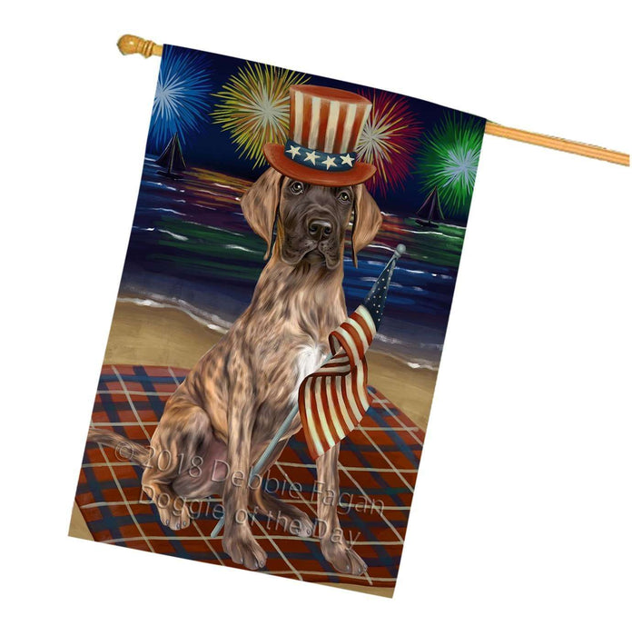 4th of July Independence Day Firework Great Dane Dog House Flag FLG48879
