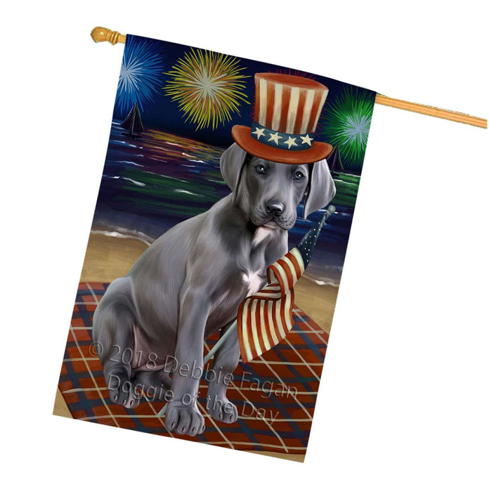 4th of July Independence Day Firework Great Dane Dog House Flag FLG48880
