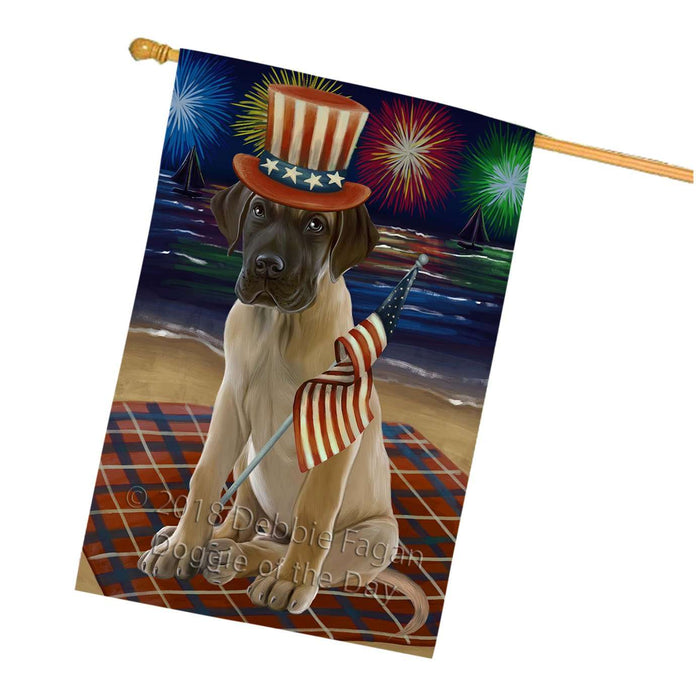 4th of July Independence Day Firework Great Dane Dog House Flag FLG48881