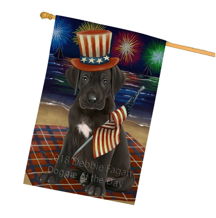4th of July Independence Day Firework Great Dane Dog House Flag FLG48882