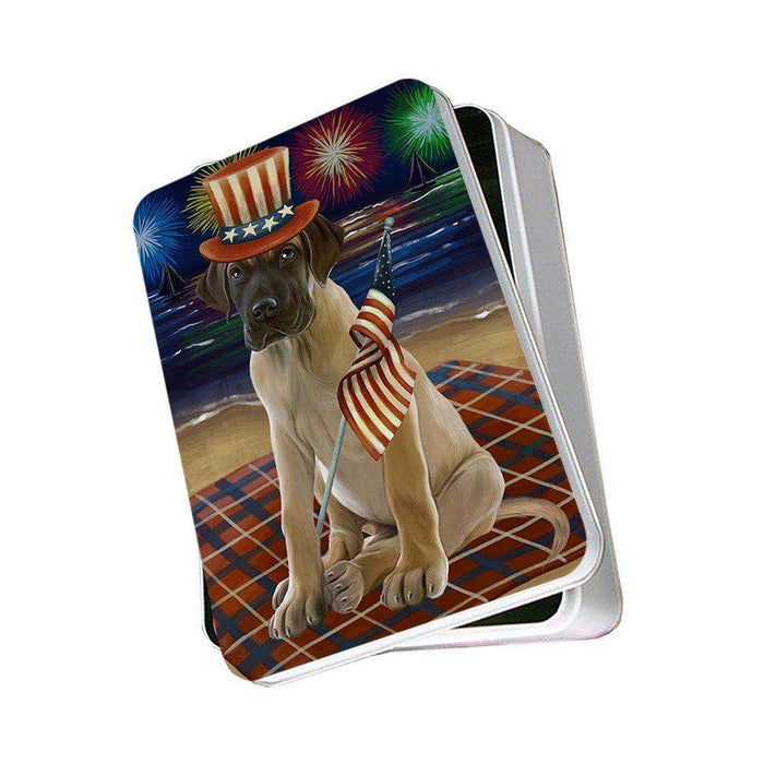 4th of July Independence Day Firework Great Dane Dog Photo Storage Tin PITN48916