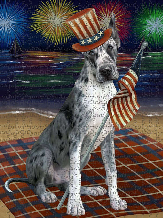 4th of July Independence Day Firework Great Dane Dog Puzzle with Photo Tin PUZL50919