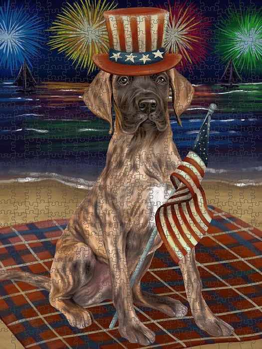 4th of July Independence Day Firework Great Dane Dog Puzzle with Photo Tin PUZL50925