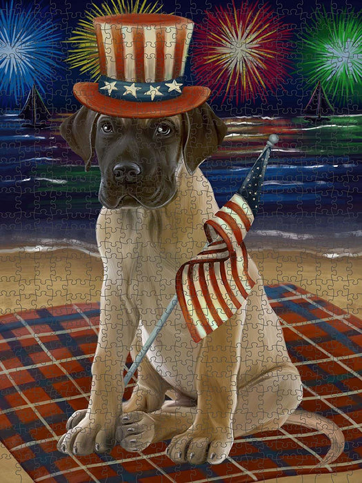 4th of July Independence Day Firework Great Dane Dog Puzzle with Photo Tin PUZL50931