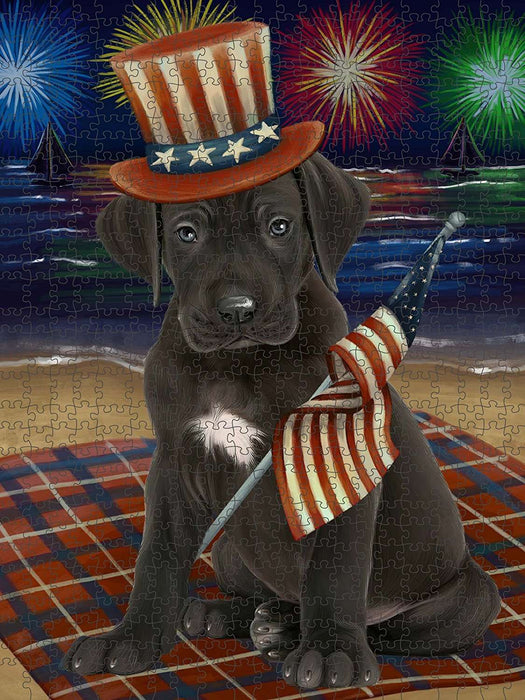 4th of July Independence Day Firework Great Dane Dog Puzzle with Photo Tin PUZL50934