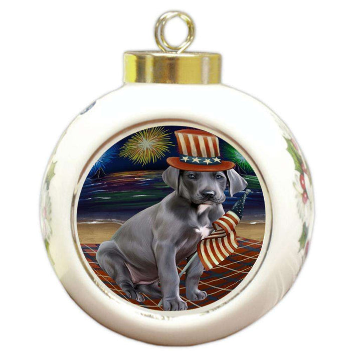 4th of July Independence Day Firework Great Dane Dog Round Ball Christmas Ornament RBPOR48915