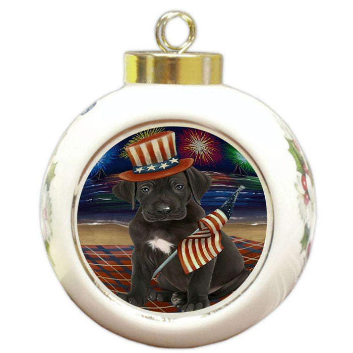 4th of July Independence Day Firework Great Dane Dog Round Ball Christmas Ornament RBPOR48917