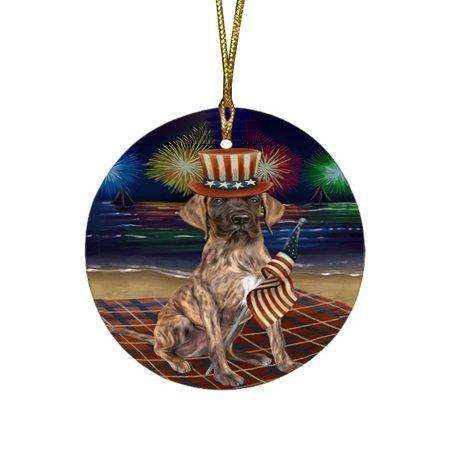 4th of July Independence Day Firework Great Dane Dog Round Christmas Ornament RFPOR48905