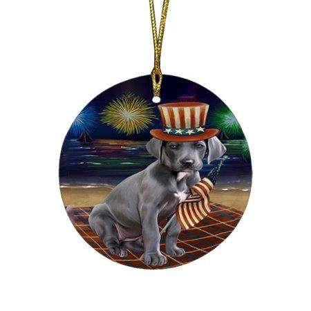 4th of July Independence Day Firework Great Dane Dog Round Christmas Ornament RFPOR48906