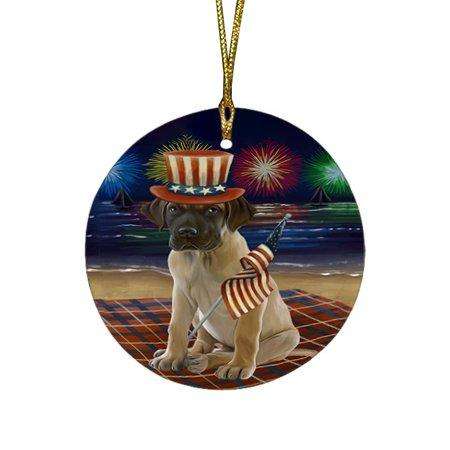 4th of July Independence Day Firework Great Dane Dog Round Christmas Ornament RFPOR48907