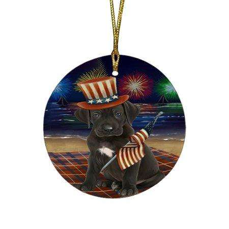 4th of July Independence Day Firework Great Dane Dog Round Christmas Ornament RFPOR48908